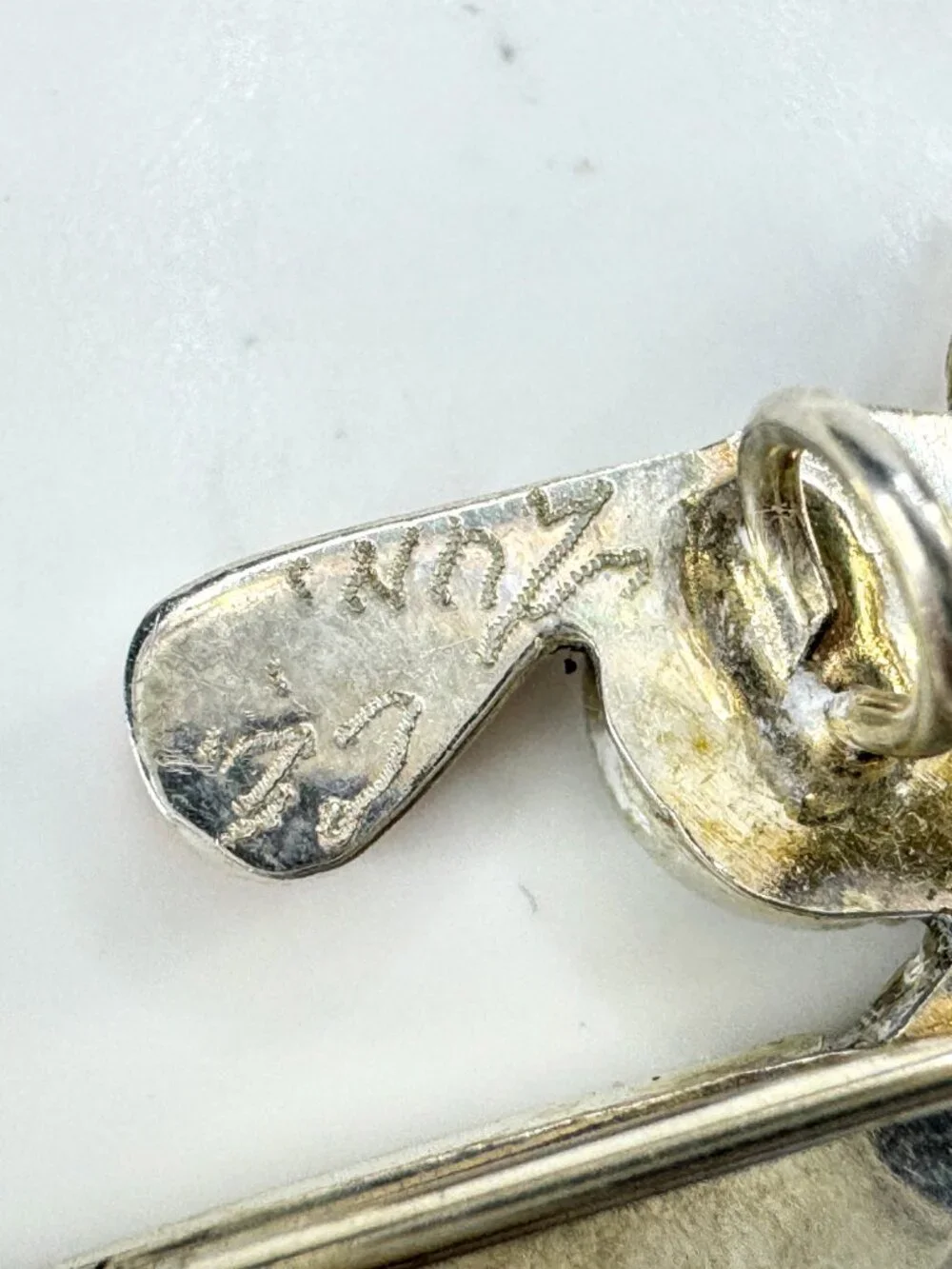 Vintage signed sterling inlay bird & hummingbird brooch pendant necklace JR1915